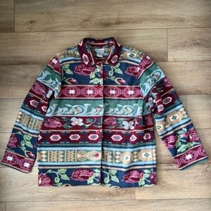 Vintage Blair Floral Southwest Fleece Jacket Button Front XL